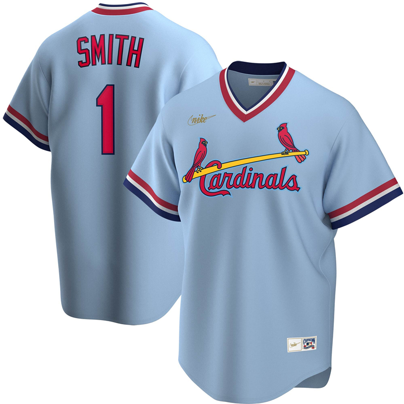 2020 MLB Men St. Louis Cardinals #1 Ozzie Smith Nike Light Blue Road Cooperstown Collection Player Jersey 1